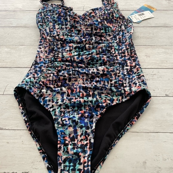 Swim Solotion Bust support shirred front tummy control one piece bathing suit 8 - Picture 4 of 12